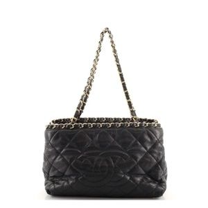 Pre-owned Authentic Chanel Chain Me Tote Quilted Calfskin Small Black